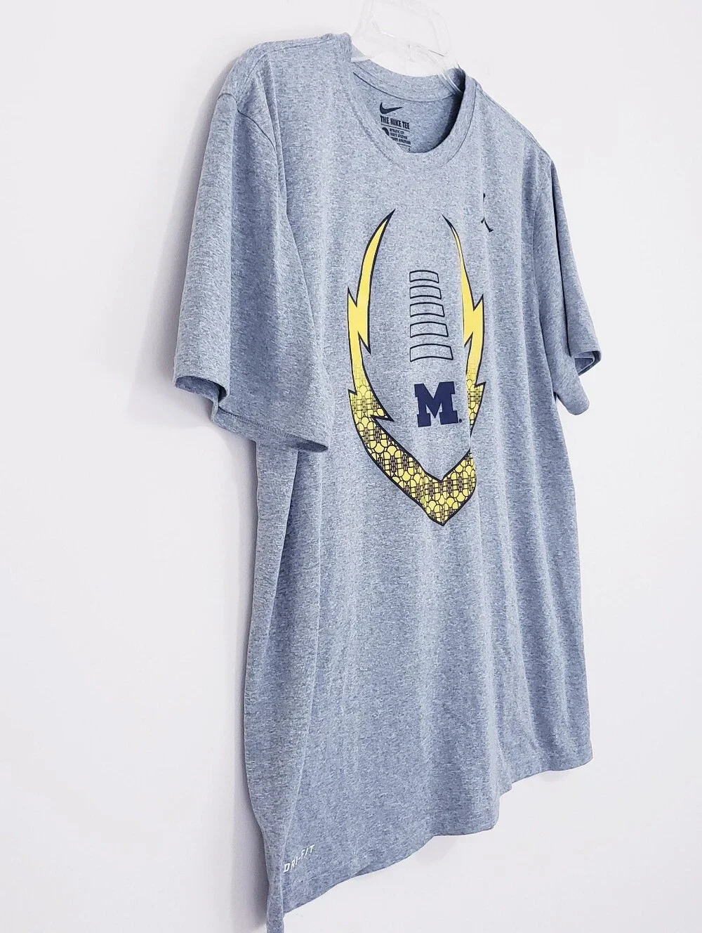 University Of Michigan Football Gray Dri FIt Tee T Shirt Size Large Nike Jordan